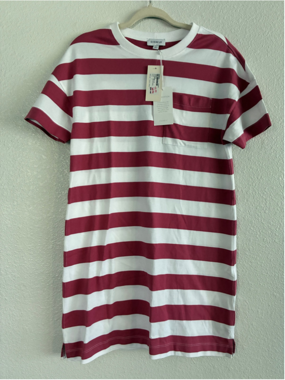 Women's Evereve Pima Cotton Striped Mini Dress Size S Red and White
